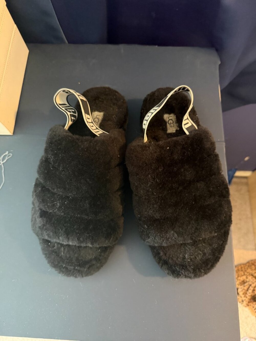 UGG Fluff Yeah Slide Black Sheepskin Slingback Slippers Women’s 9